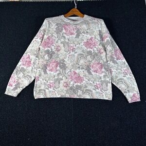 United States Sweaters Vintage Floral Tapestry Knit Crewneck Sweater Pink Tan M